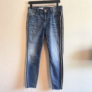 Kut from the Cloth Side Stripe Racer Stripe Skinny Jeans Raw Hem Womens Size 8